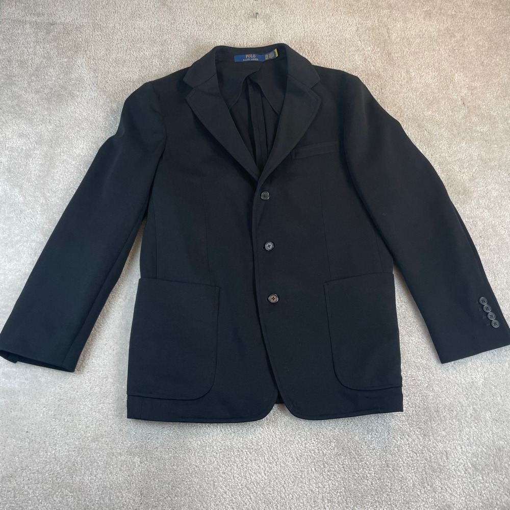 Polo Ralph Lauren Double Knit Jersey Blazer Mens Sz XXL 44R Modern Fit Black EUC